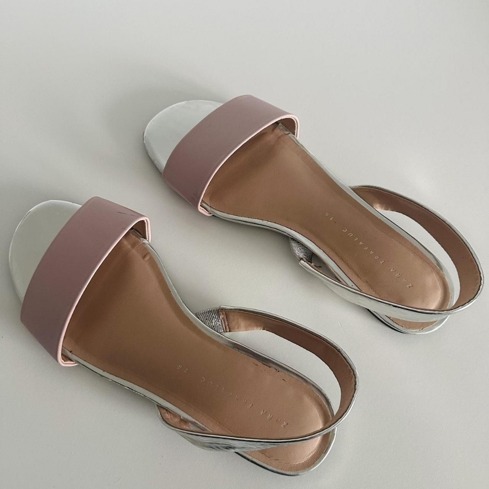 Zara Blush Pink and Silver Open-Toe Slingback Sandals